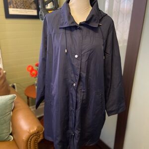 Navy Blue Rain Coat with Hood
